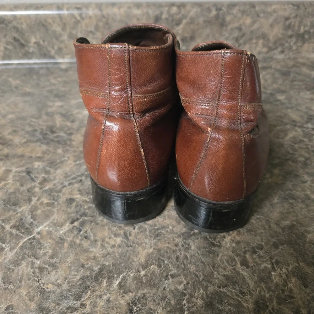 Mens Leather Florsheim Brown Monk Strap Ankle Boots, Size US 8.5 D